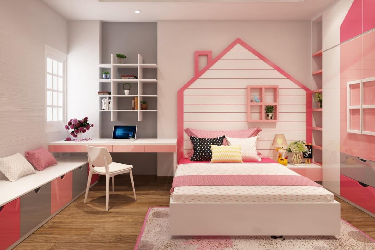 Sơn phòng ngủ màu hồng cho con gái