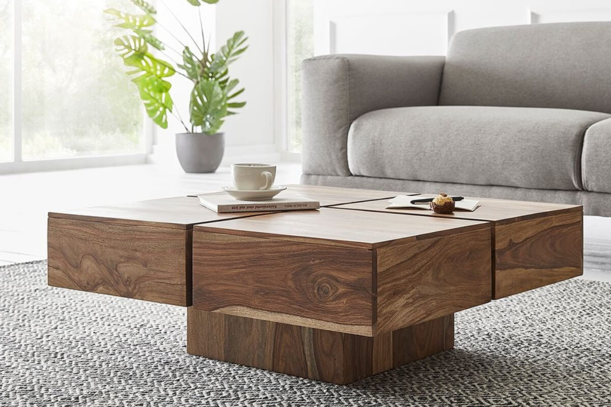 Kích thước bàn trà sofa gỗ tự nhiên có chiều cao 45 cm và chiều dài x chiều rộng là 120 x 46 cm