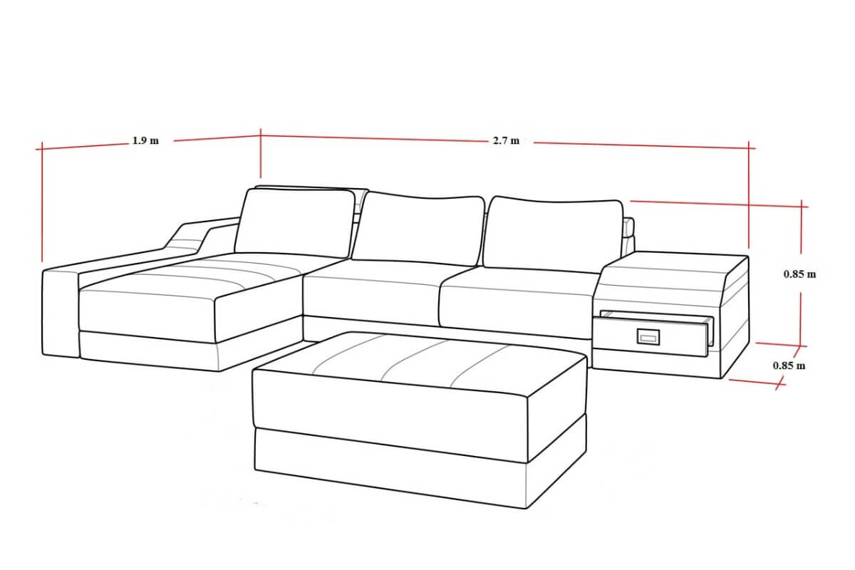 Kích thước tiêu chuẩn của sofa chữ L