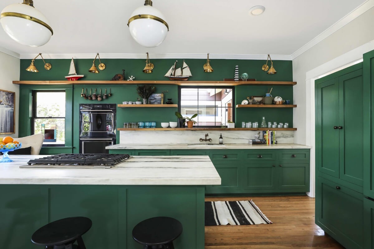 Màu sơn xanh lục phòng bếp cho người mệnh Mộc
